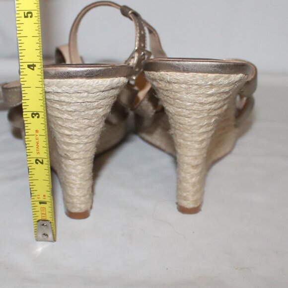 Hannah Metallic Nylon Blend Wedge Sandal in PALE GOLD - Sale  Michael Kors Champagne Gold Leather T-Strap Wedge Heel Espadrille Sandals Shoes